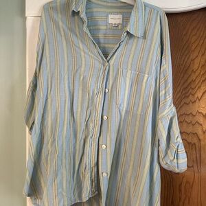 American Eagle Outfitters Go Big Oversized Blue and Green Striped Shirt